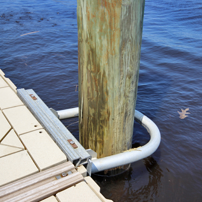 Modular floating dock anchorage from M&M Dock King Inc, Pipe brackets, dock pile hoops, chain anchors